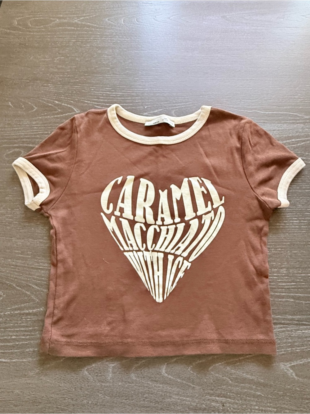 Pull&Bear Caramel Brown Ringer Tee with Cream Graphic